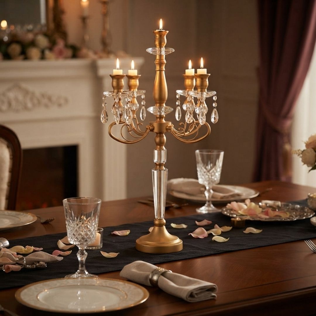 Candelabro gemas dorado