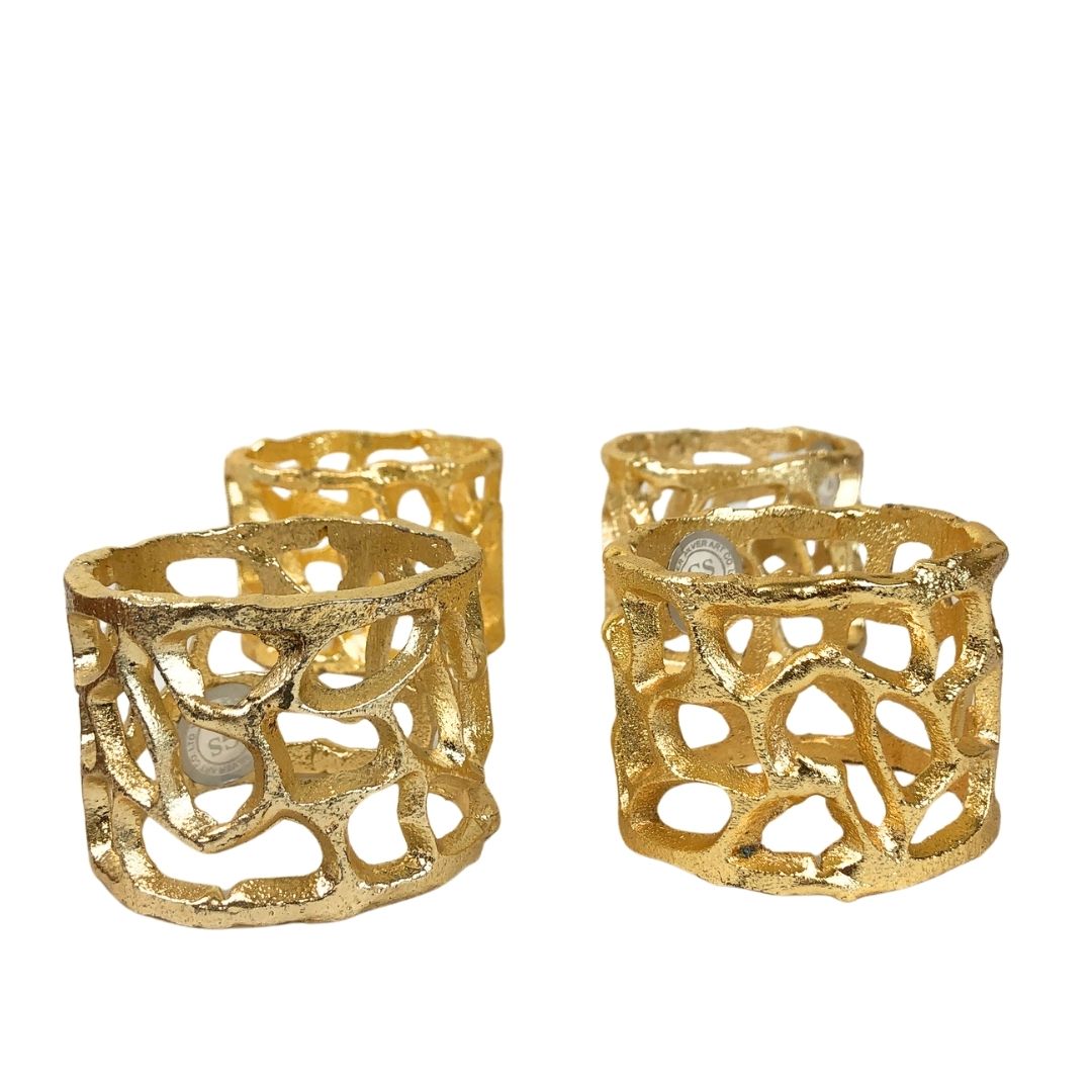 Juego de anillos coral dorado