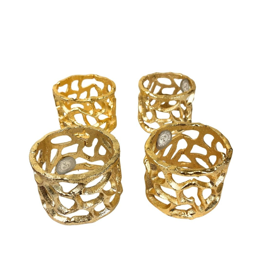 Juego de anillos coral dorado