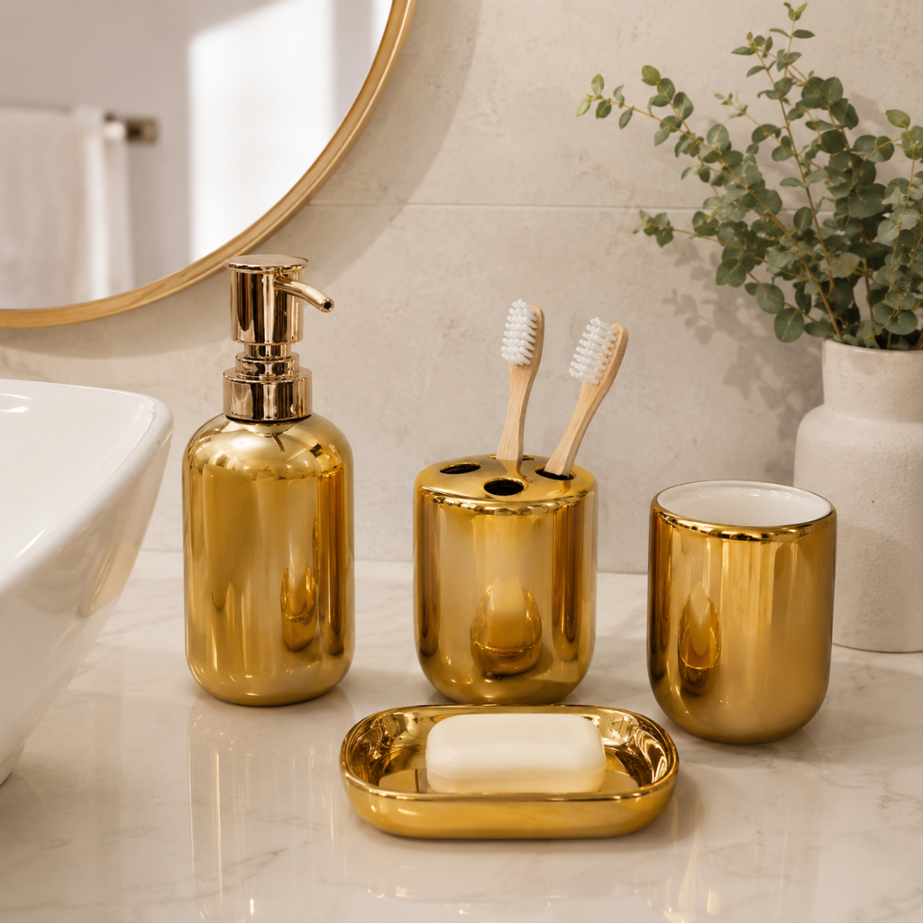 Set para baño 4 piezas dorado
