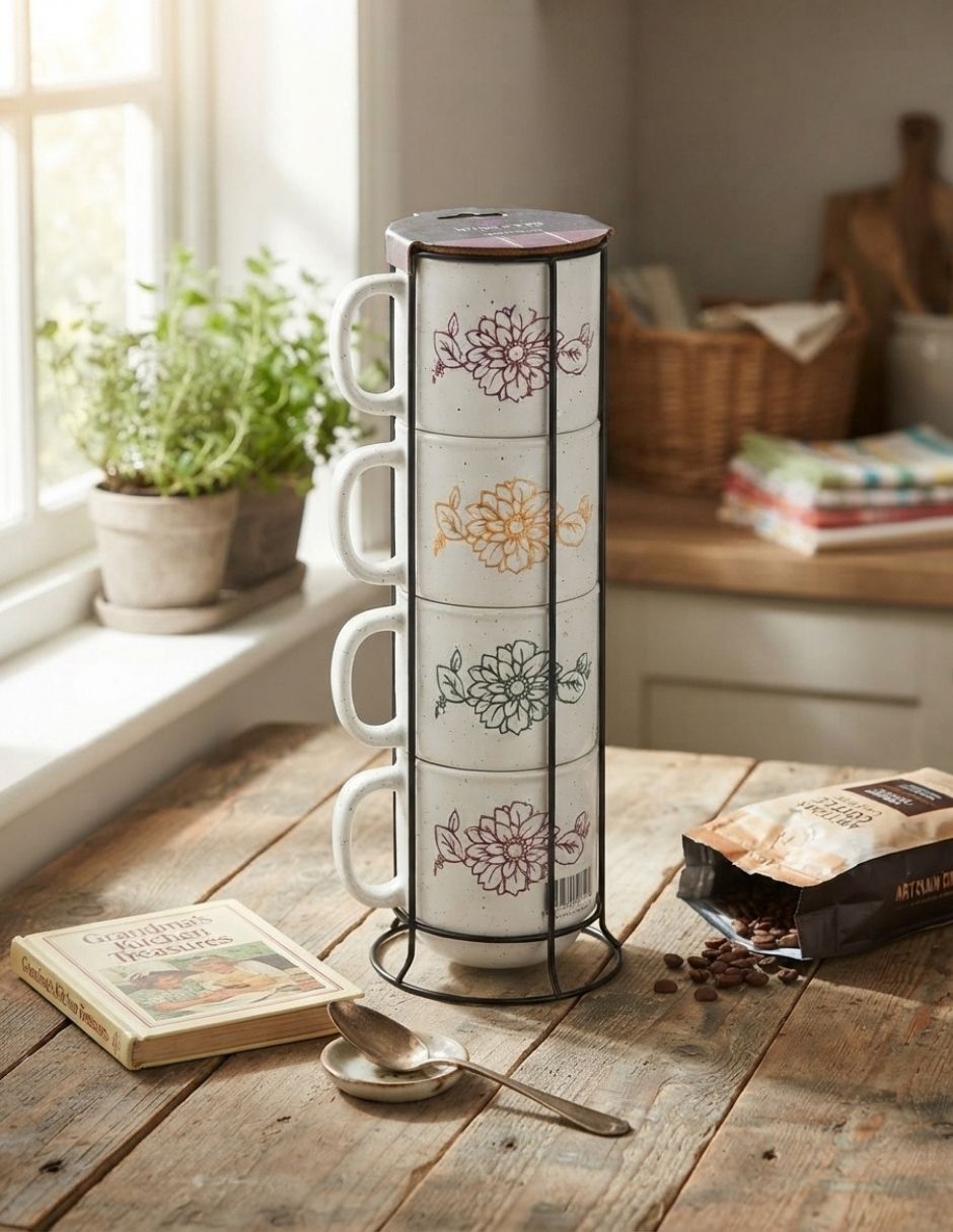 Set de 4 tazas diseño girasol