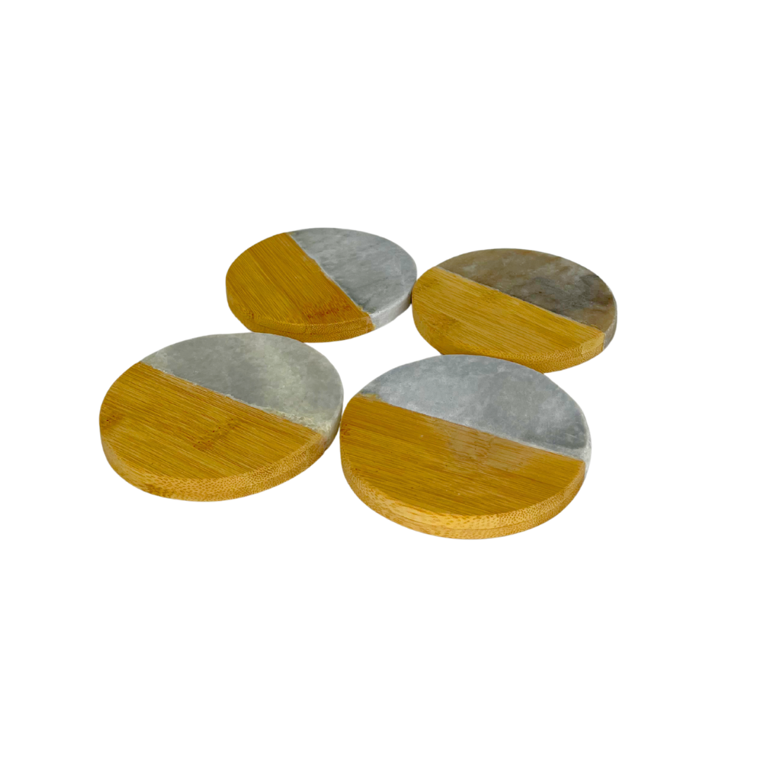 Set de 4 portavasos madera y mármol