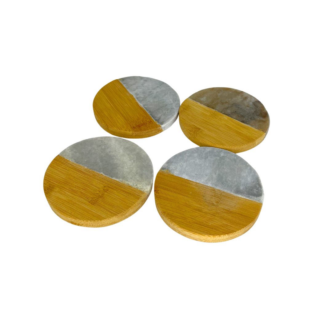 Set de 4 portavasos madera y mármol