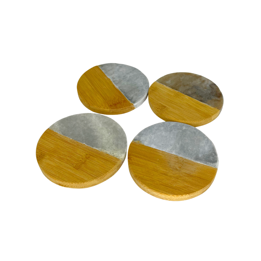 Set de 4 portavasos madera y mármol
