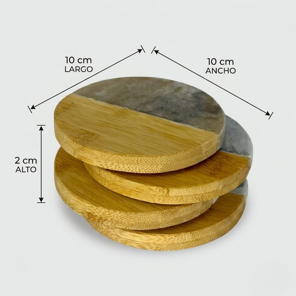 Set de 4 portavasos madera y mármol
