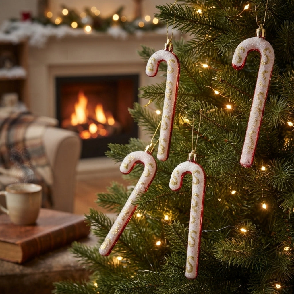 Juego de 4 adornos navideños caramelo blanco