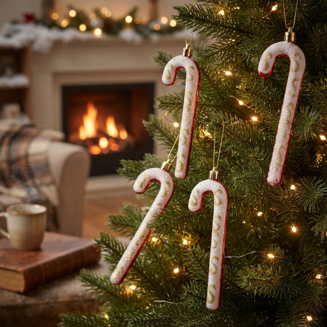 Juego de 4 adornos navideños caramelo blanco