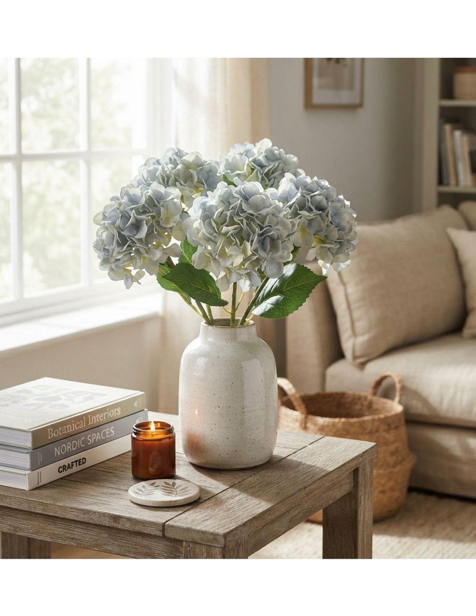 Rama artificial hortensia gris difuminado