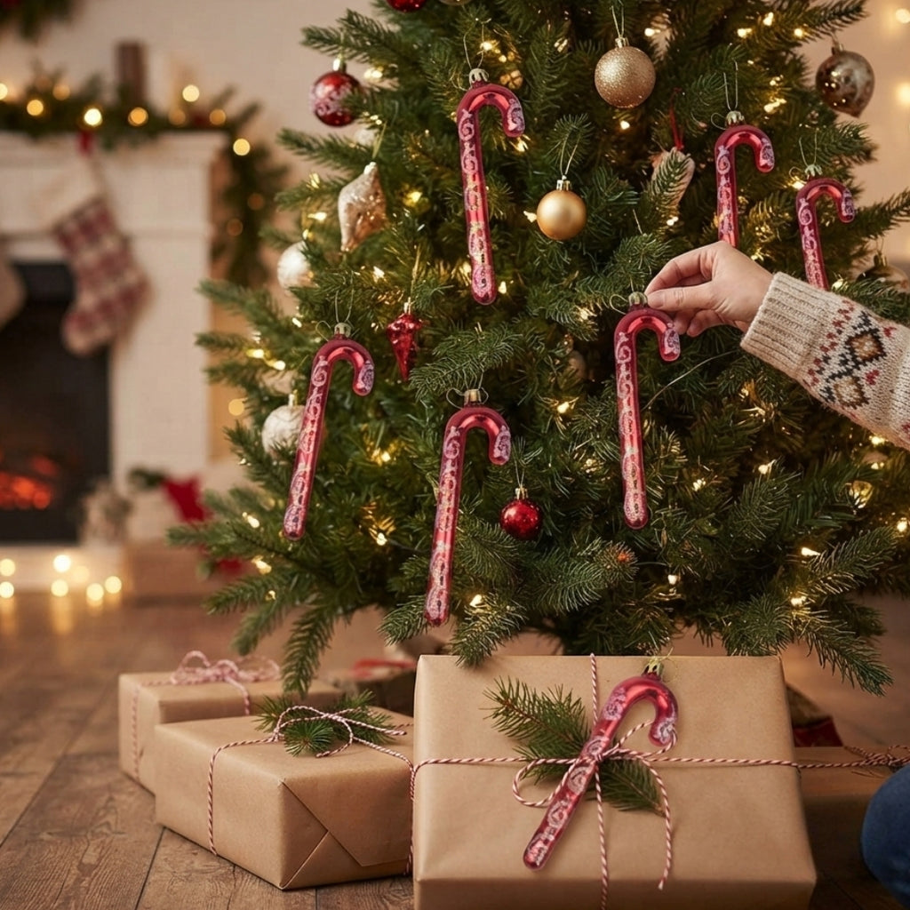 Juego de 4 adornos navideños caramelo espiral